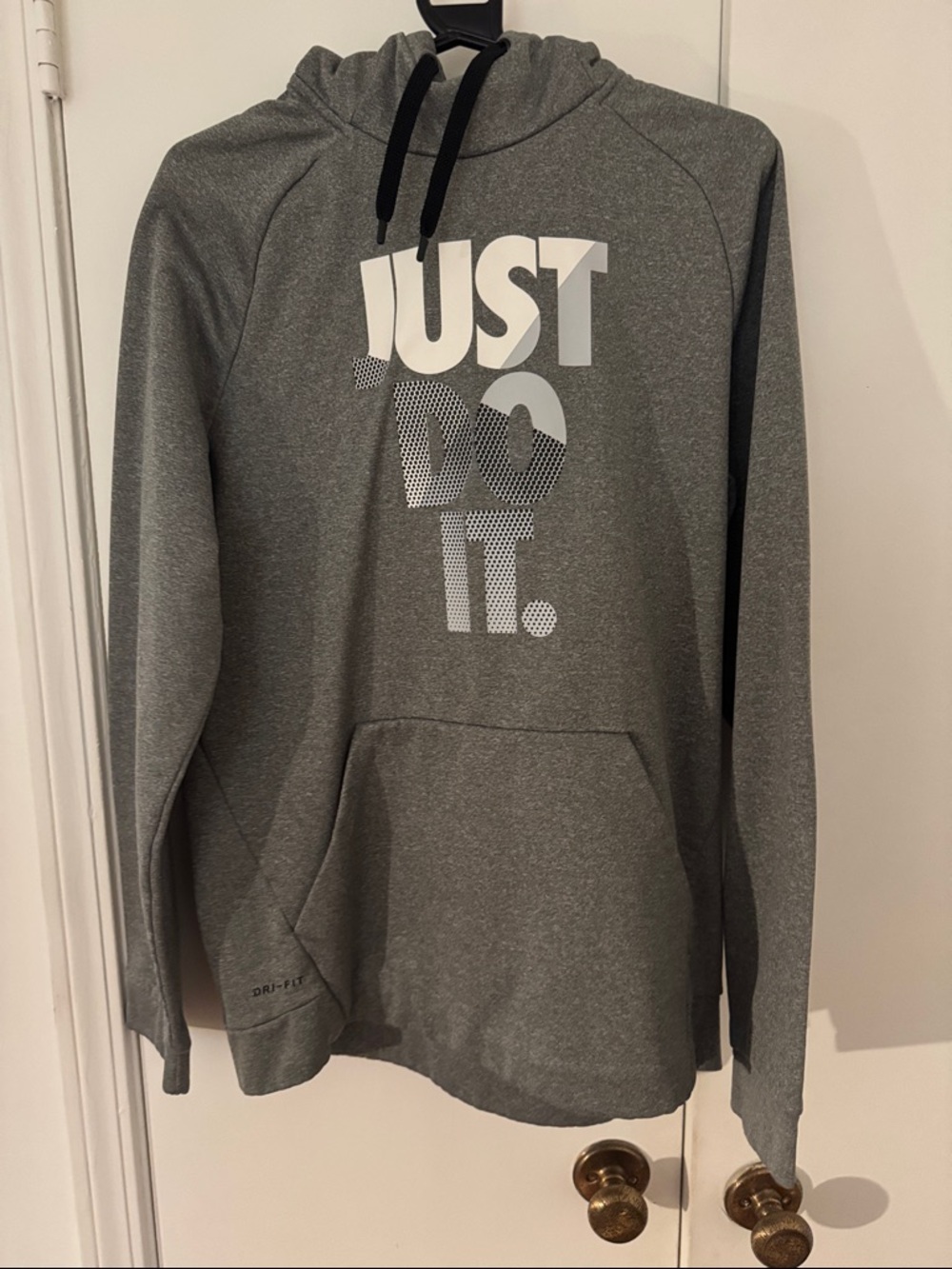 Nike Gray Hoodie with White "JUST DO IT." Graphic